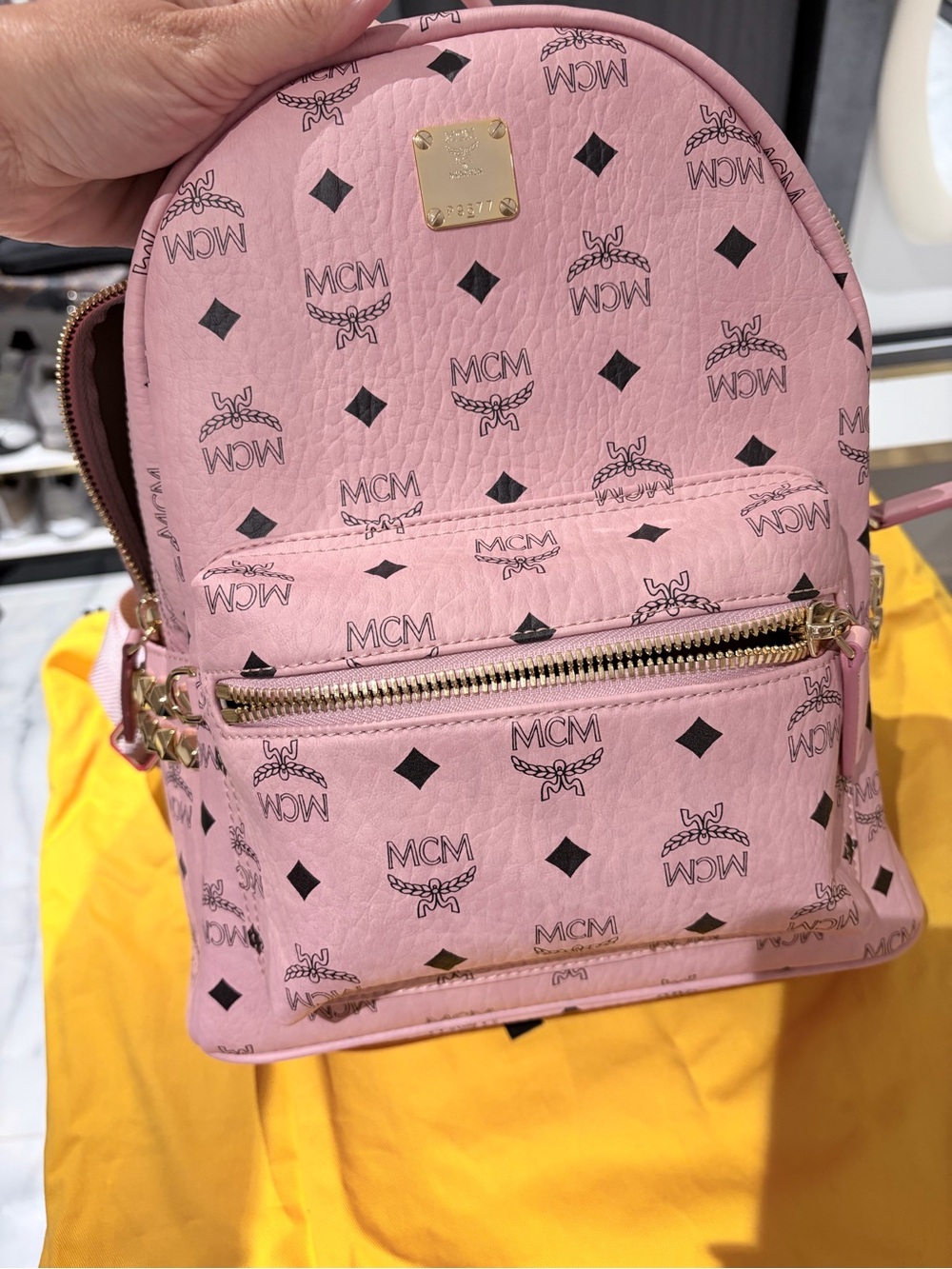 MCM Pink Logo Coated Canvas Mini Backpack